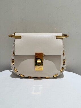 Chloé Drew Bijou White Smooth Cowhide Leather Saddle Shoulder Bag